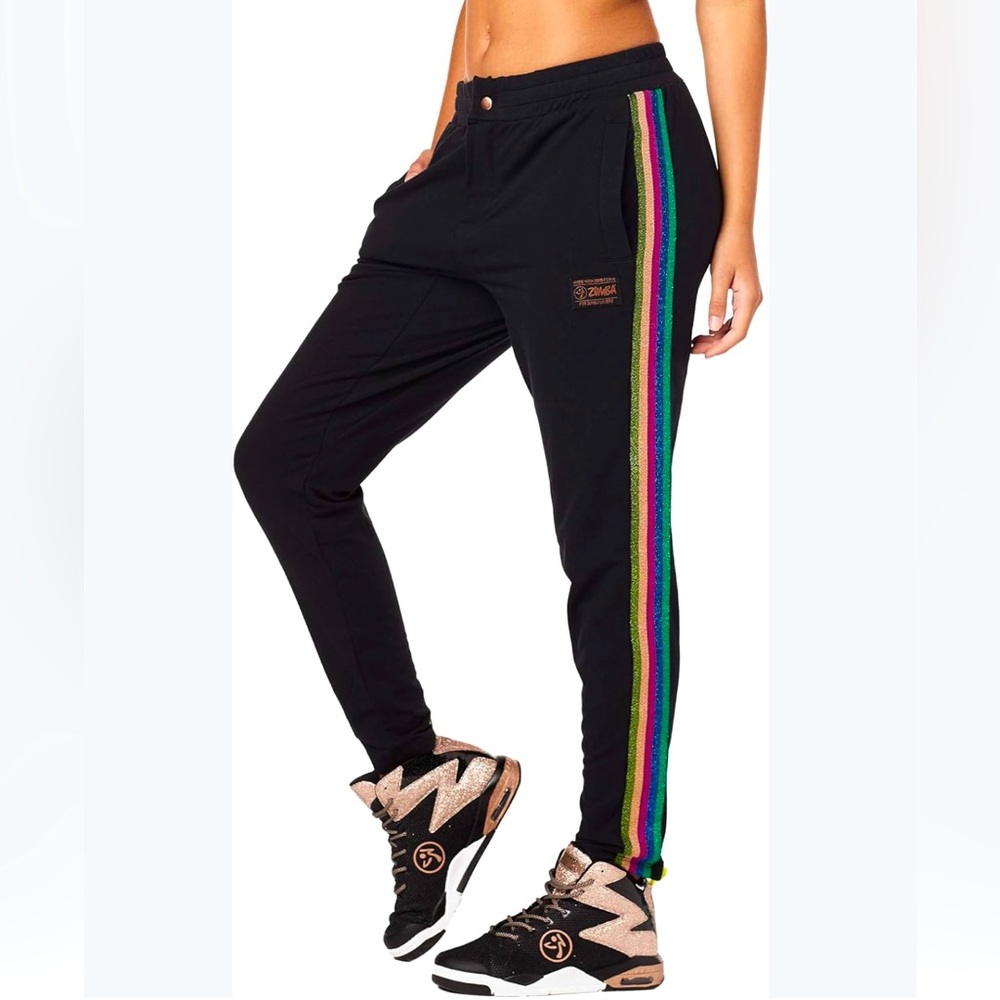Stylish Black Joggers with Rainbow Stripe